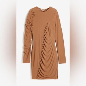 H & M Elegant Tan Ruched Dress- Size M